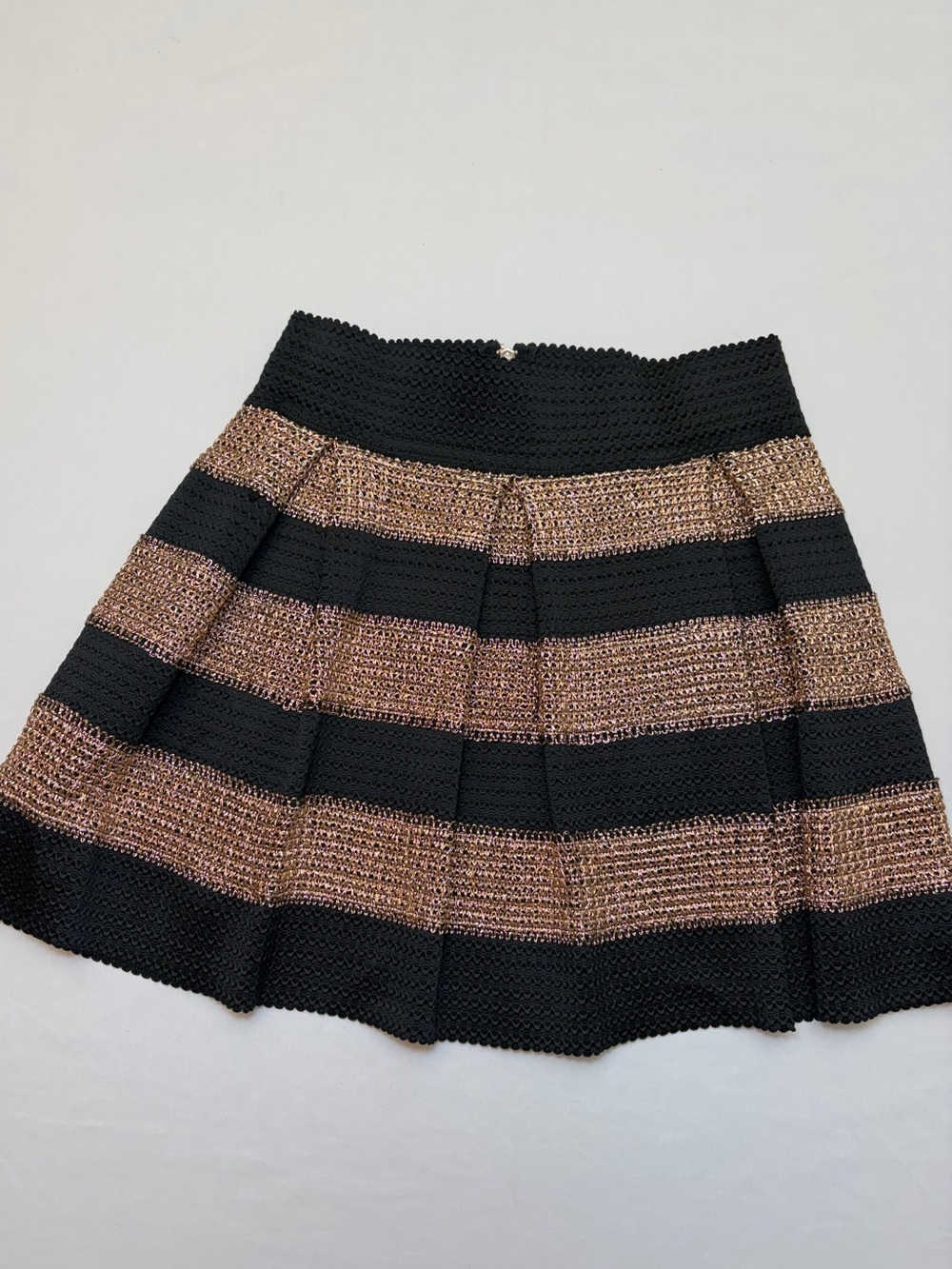 Ginger G Black Gold Striped Metallic Scuba Skater Skirt Large